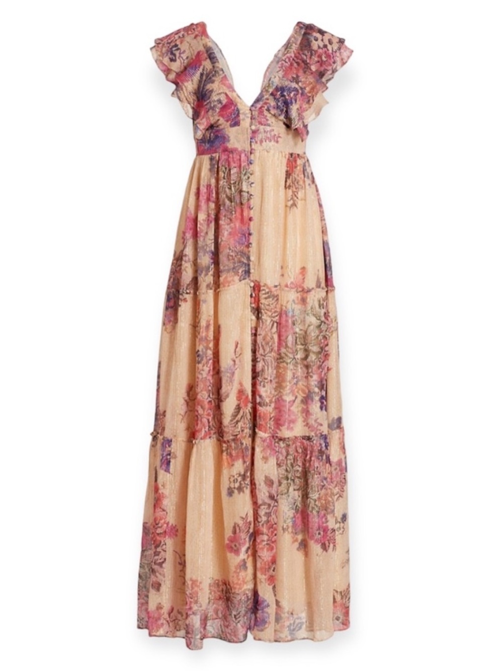 Hemant & Nandita Leah Maxi Dress Revolve Salmon Pink Purple Floral Size XS